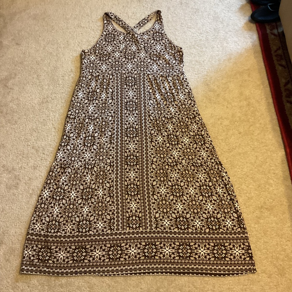 J.Jill Kona Cross Back Knit Floral Mandala Print Maxi Dress Brown Pink White XL - Picture 4 of 12